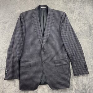 Canali Wool Sport Coat Mens 42 Black Purple Check Long 2 Button Blazer Italy